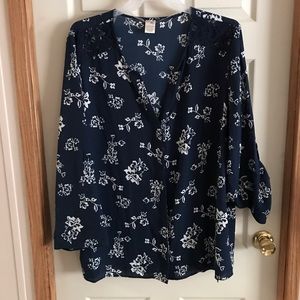 Terra & Sky Lace Detailed Button Up Top 3X